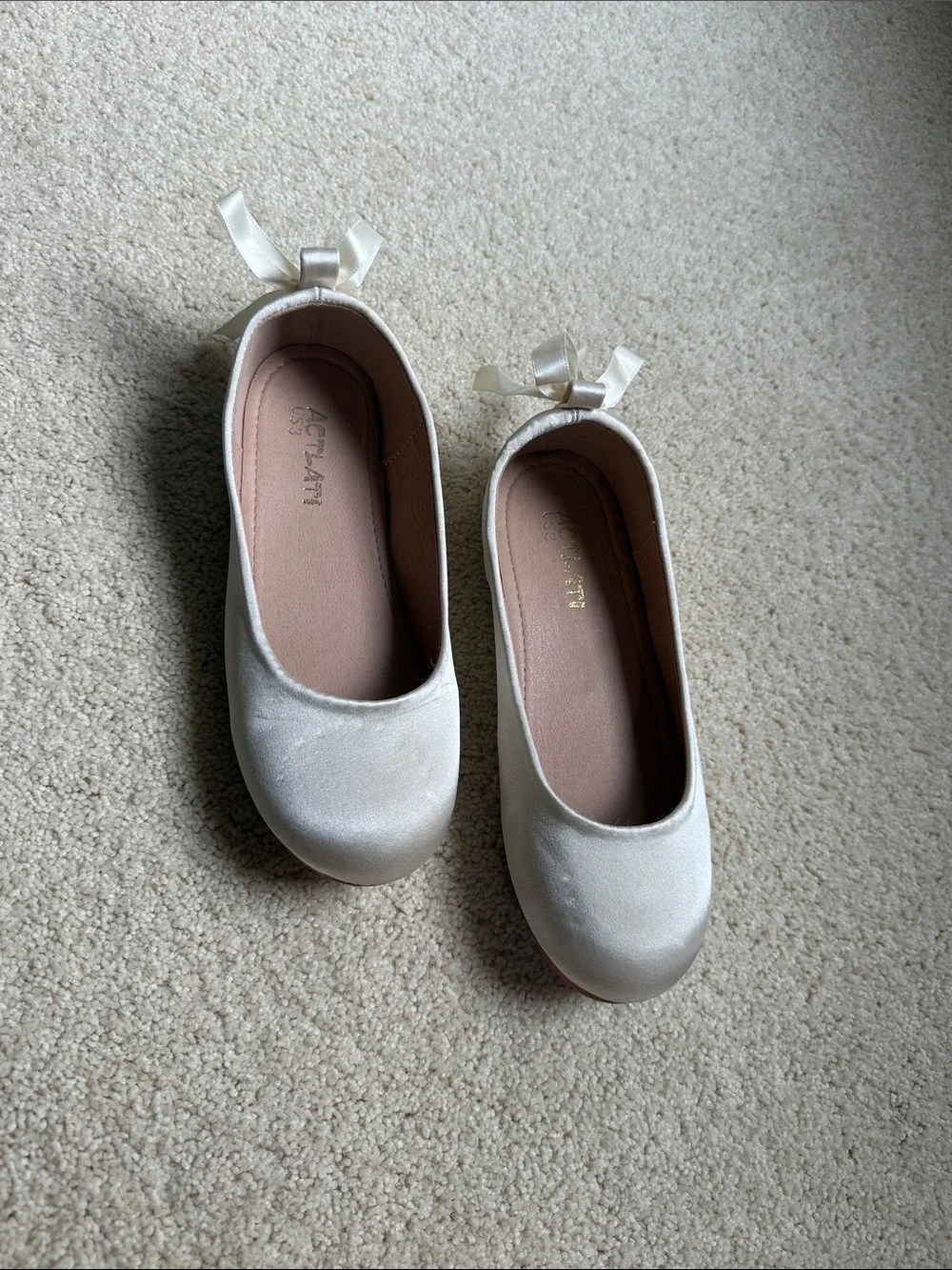 Kids Satin Bow Ballet Flats - White